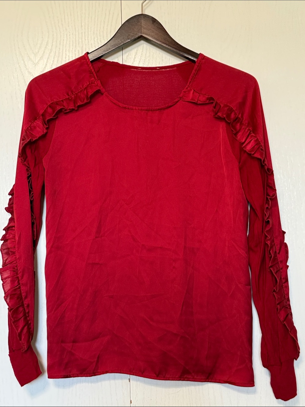 Red Ruffle-Sleeve Women's Top